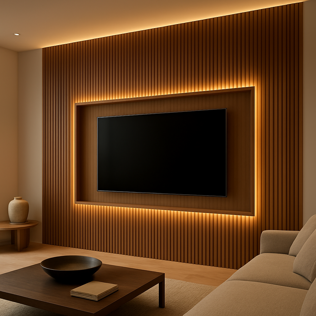 Modern TV feature wall installation by VANTERRA